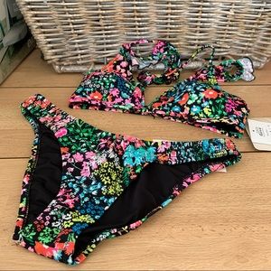 Coco rave black jet floral bikini swim suit